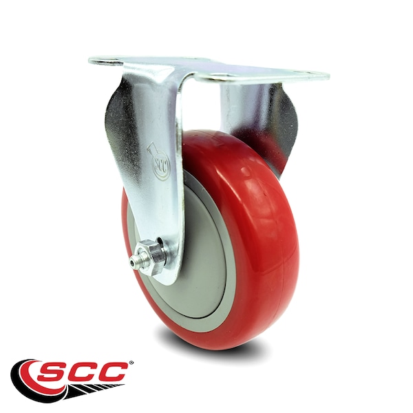 4 Inch Red Polyurethane Wheel Rigid Top Plate Caster